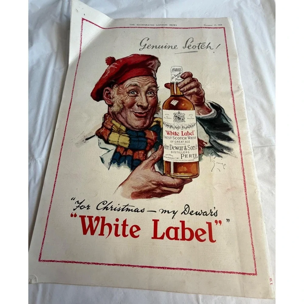 Vintage 1938 The Illustrated London News December 17 Dewars White Label Ad